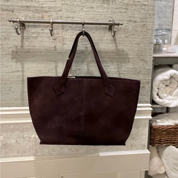 NWT new free people Avery east west suede tote bag chocolate brown - Picture 8 of 17